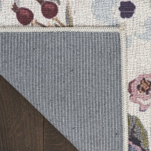 8' Ivory Floral Washable Runner Rug