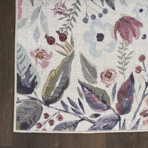 8' Ivory Floral Washable Runner Rug