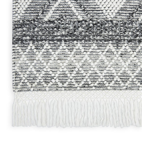 8' X 11' Gray and Ivory Geometric Hand Woven Area Rug With Fringe