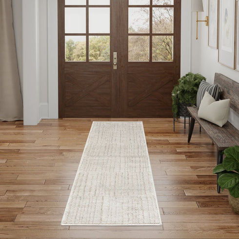 8' Gray And Silver Abstract Runner Rug