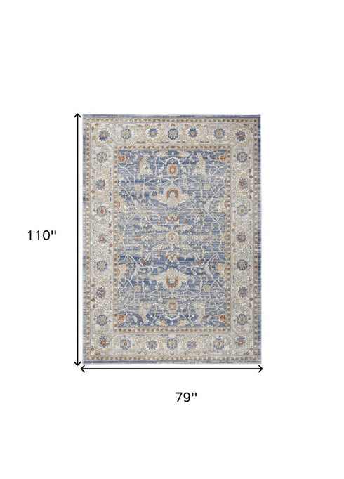 8' X 10' Blue and Gray Oriental Power Loom Area Rug