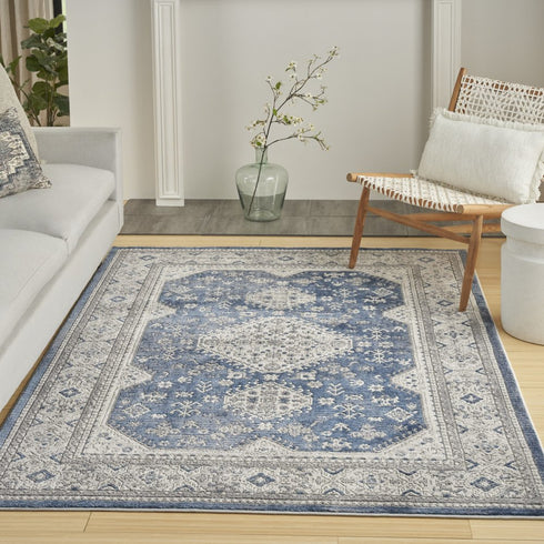 8' X 10' Blue And Gray Medallion Area Rug