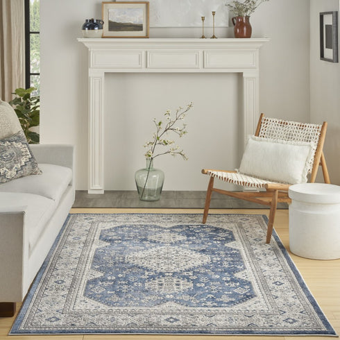 8' X 10' Blue And Gray Medallion Area Rug