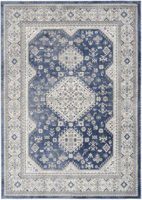 8' X 10' Blue And Gray Medallion Area Rug