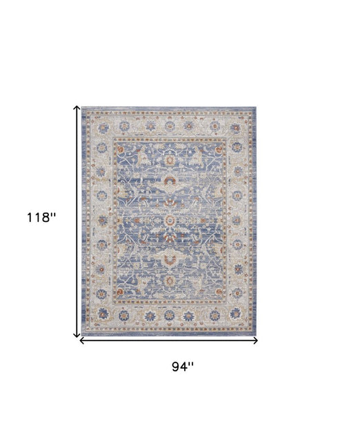 8' X 10' Blue and Gray Oriental Power Loom Area Rug