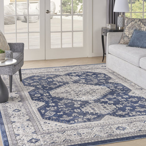 8' X 10' Blue And Gray Medallion Area Rug