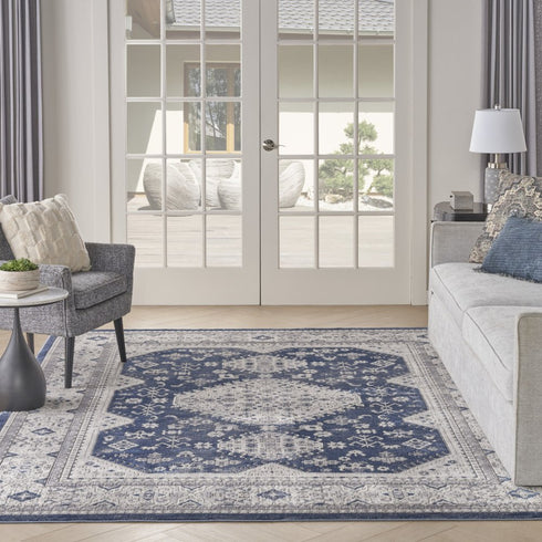 8' X 10' Blue And Gray Medallion Area Rug