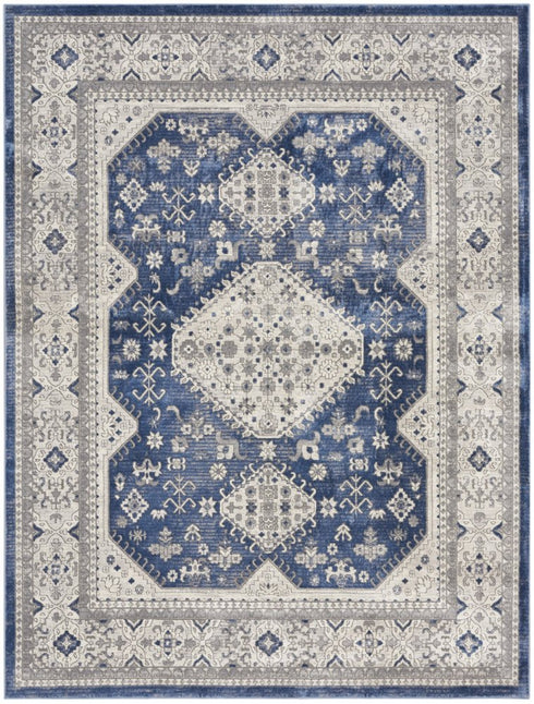 8' X 10' Blue And Gray Medallion Area Rug
