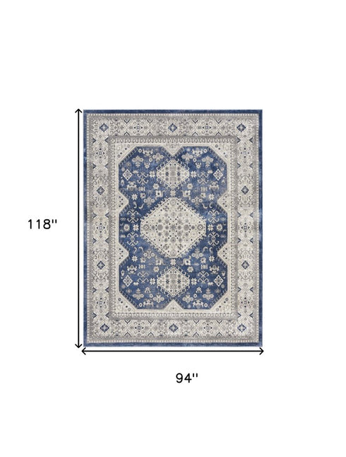 8' X 10' Blue And Gray Medallion Area Rug