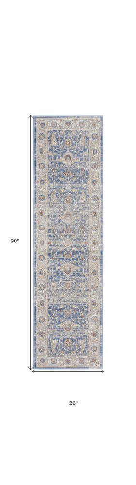 8' X 10' Blue and Gray Oriental Power Loom Area Rug