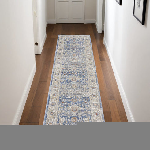 8' X 10' Blue and Gray Oriental Power Loom Area Rug