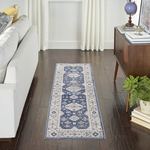 8' X 10' Blue And Gray Medallion Area Rug