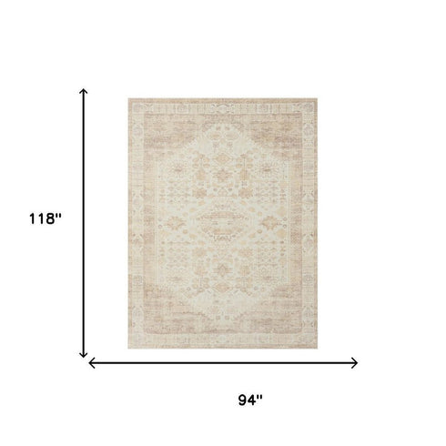 8' X 10' Beige Abstract Washable Non Skid Area Rug