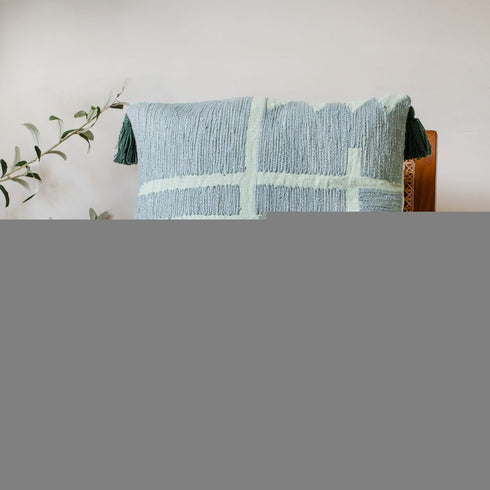 20" X 20" Olive Green Geometric Cotton Zippered Pillow With Tassels