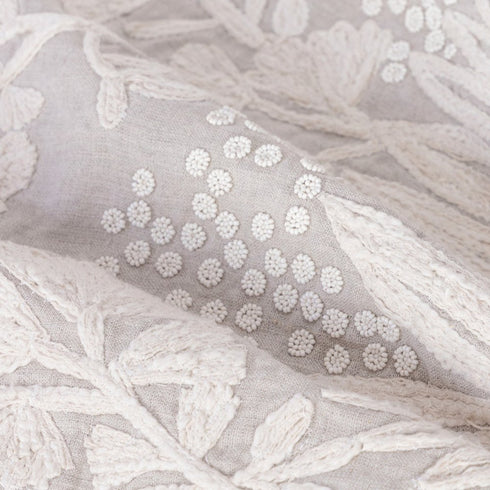 Natural and Ivory Throw Pillow with Embroidery