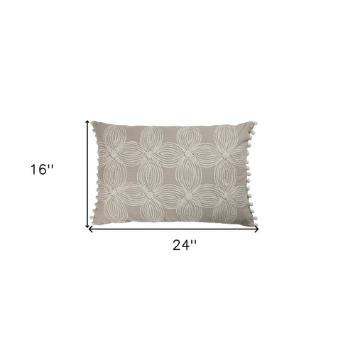Beige and Ivory Throw Pillow with Embroidery
