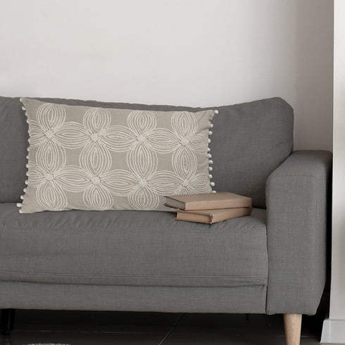Beige and Ivory Throw Pillow with Embroidery