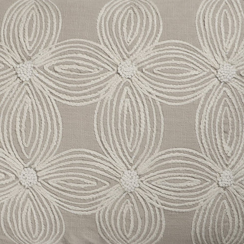 Beige and Ivory Throw Pillow with Embroidery