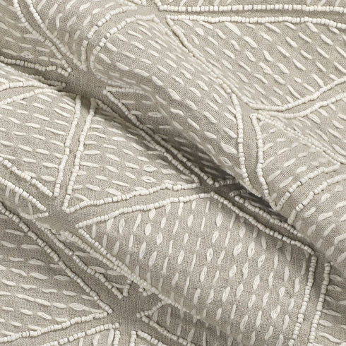 20" Beige and Ivory Throw Pillow with Embroidery and Fringe