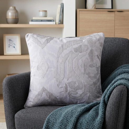 20" X 20" Silver Striped Polyester Zippered Pillow With Beads