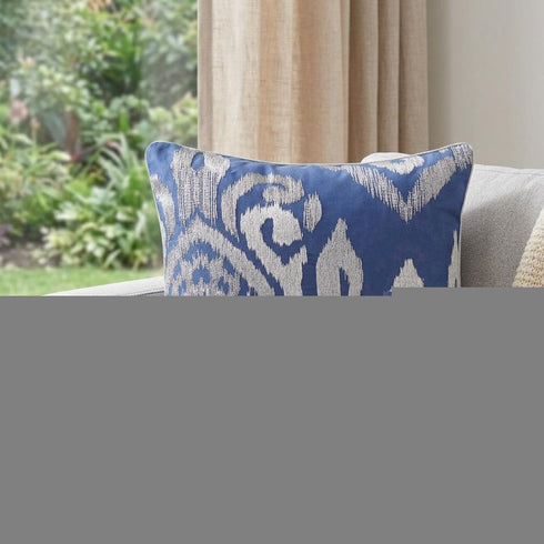 20" X 20" Blue Geometric Polyester Zippered Pillow With Beads