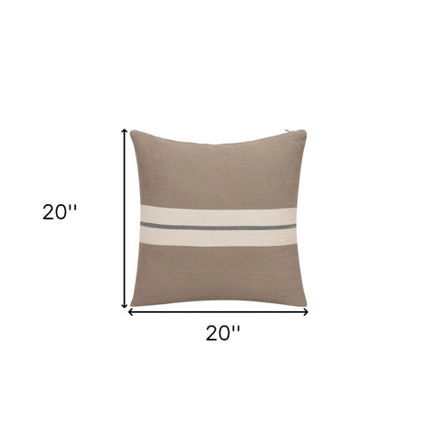 20" X 20" Brown Striped Cotton Zippered Pillow
