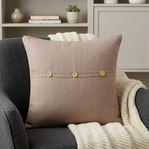 24" Brown Cotton Throw Pillow With Buttons