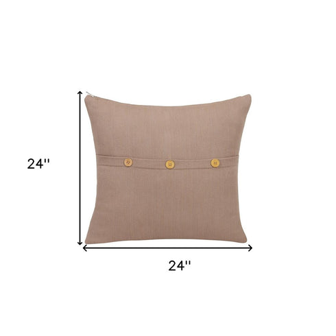 24" Brown Cotton Throw Pillow With Buttons
