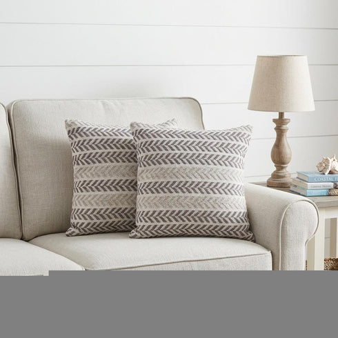 Set of Two 18" X 18" Gray Beach Chevron Cotton Zippered Pillow