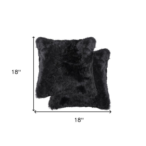 Set of Two 18" Black Sheepskin Throw Pillows