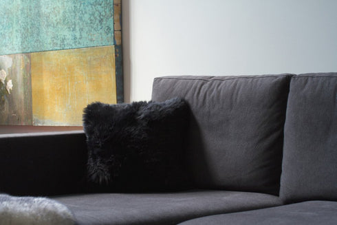 Set of Two 18" Black Sheepskin Throw Pillows