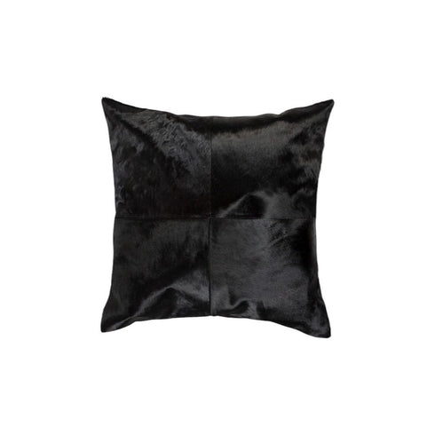 Set of Two 18" Black Cowhide Throw Pillows