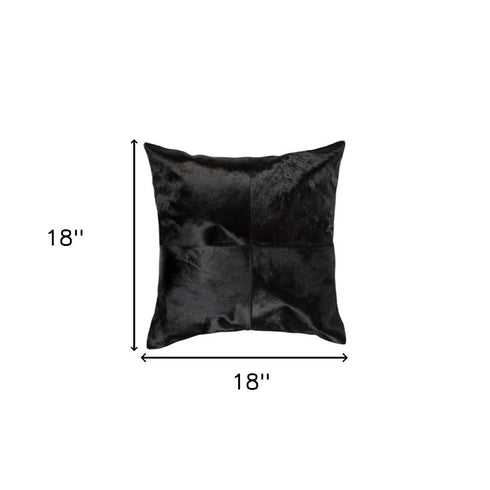 Set of Two 18" Black Cowhide Throw Pillows