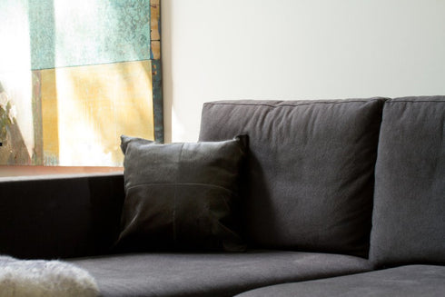 Set of Two 18" Black Cowhide Throw Pillows