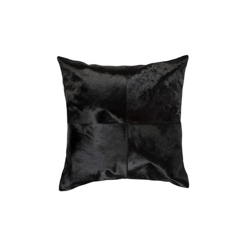 Set of Two 18" Black Cowhide Throw Pillows