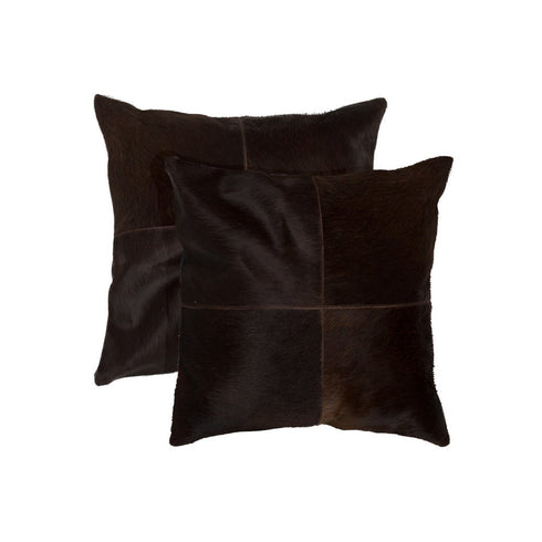 Set of Two 18" Brown Cowhide Throw Pillows