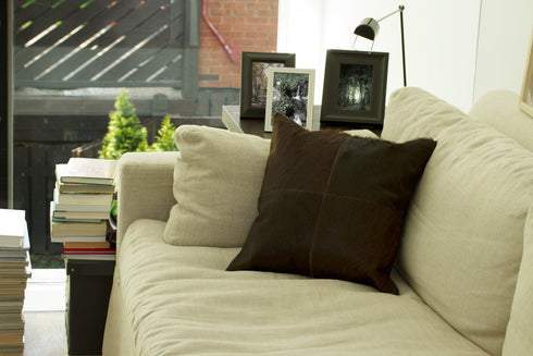 Set of Two 18" Brown Cowhide Throw Pillows
