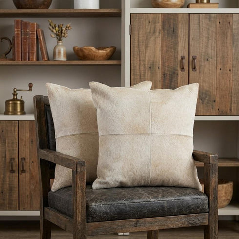 Set of Two 18" Natural Cowhide Throw Pillows