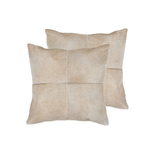 Set of Two 18" Natural Cowhide Throw Pillows
