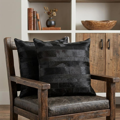Set of Two 18" Black Cowhide Throw Pillows