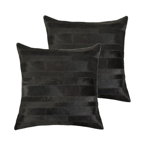 Set of Two 18" Black Cowhide Throw Pillows