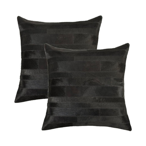 Set of Two 18" Black Cowhide Throw Pillows