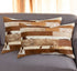 Set of Two 12" X 20" Brown and White Patchwork Cowhide Lumbar Throw Pillows