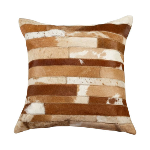 Set of Two 18" Brown And White Cowhide Throw Pillows
