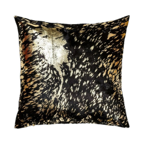 Set of Two 18" Brown And Gold Cowhide Throw Pillows