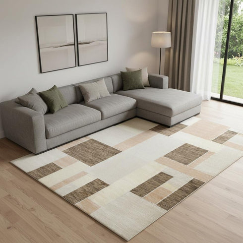 8' X 10' Beige Brown And Tan Geometric Area Rug