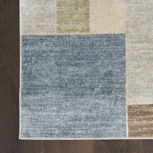 9' X 12' Blue Brown And Tan Geometric Washable Area Rug