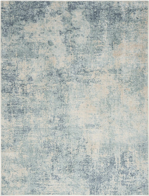 7' X 9' Blue And Ivory Abstract Washable Area Rug