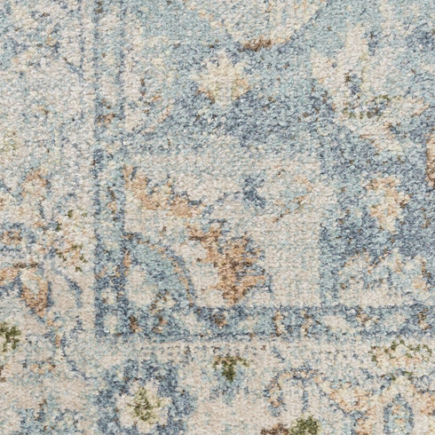 8' X 10' Blue and Ivory Floral Medallion Power Loom Distressed Washable Area Rug