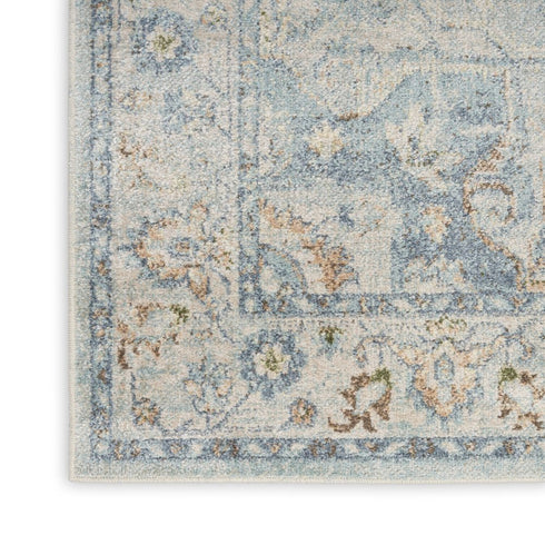 8' X 10' Blue and Ivory Floral Medallion Power Loom Distressed Washable Area Rug